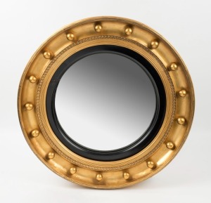 A Regency style circular wall mirror, convex glass with reeded and ball studded mouldings, circa 1910, 56cm diameter