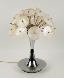 A vintage chrome and pearl shell table lamp, 44cm high