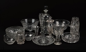 CRYSTAL WARE, group of assorted fruit bowls, vases, decanter, jar, compote etc, (16 items), the decanter 34cm high