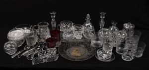 CRYSTAL & GLASS, an assorted accumulation of jugs, dishes, beakers etc, including Queen Victoria plate, 19th and 20th century, (40 items)