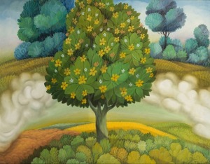 JOSIP PINTARIC PUCO (Croatia, 1927-2017), Flowertree, oil on canvas, signed and dated lower right "Pintaric Puco, 1991", 54 x 70cm, 76 x 90cm overall