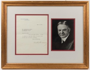 HERBERT HOOVER, May 8th 1930, The White House headed autograph letter sheet, the text typed with original pen signature, mounted together with a reproduction photograph of President Hoover. Framed and glazed, 37.5 x 47.5cm overall