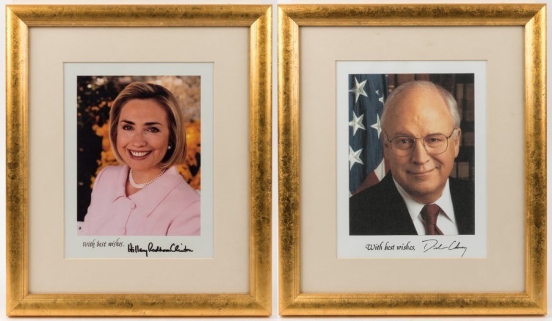 DICK CHENEY and HILLARY RODHAM CLINTON signed photographs, (2 items), individually framed and glazed, 37.5 x 31.5cm overall each