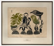 LUCY QINNUAYUAK (Canadian, 1915–1982), Family of Birds #66, (1963), signed, editioned 50/50 and dated, mounted and framed with a plaque reading "Presented to his excellency D. O. Hay, High Commissioner for Australia to Canada on April 2, 1964 by the diplo - 2