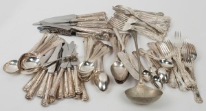 King's pattern English silver plated cutlery, setting for 12 with some servers, (91 items)