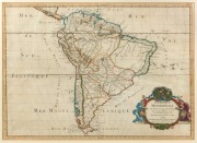 [SOUTH AMERICA] "AMERIQUE MERIDIONALE par N. SANSON", [Paris, 1669], copper engraving with some hand colouring, 40 x 56cm; framed 59 x 74cm. - 2