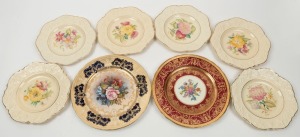 DUCAL set of six hand-painted floral porcelain plates, each titled verso; together with two AYNSLEY English floral porcelain cabinet plates, (8 items), the largest 27cm diameter