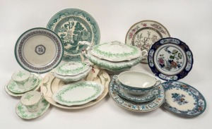 Antique English porcelain dinner ware, serving dishes, tureens, ladle, tea ware etc, 19th and early 20th century, (19 items),