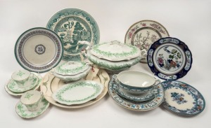 Antique English porcelain dinner ware, serving dishes, tureens, ladle, tea ware etc, 19th and early 20th century, (19 items), 