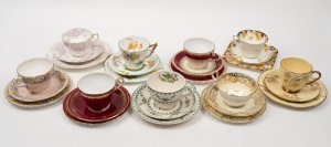 Nine assorted teacup, saucer and plate sets, including CARLTON WARE, ROYAL DOULTON, AYNSLEY, ROYAL ALBERT plus others, (27 items)