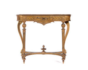 French gilt wood hall table with carved fluted legs & rouge marble top, 19th century. Height 94cm, width 112cm, depth 38cm