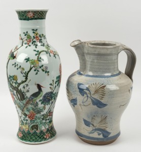 A Chinese porcelain vase, together with a large studio pottery jug, 20th century, (2 items), ​​​​​​​the vase 45cm high