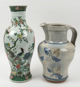 A Chinese porcelain vase, together with a large studio pottery jug, 20th century, (2 items), the vase 45cm high