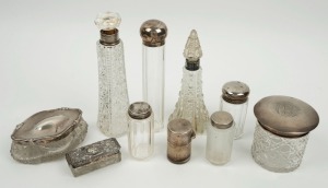 Ten assorted silver topped vanity jars and bottles, 19th/20th century, ​​​​​​​the largest 20cm high