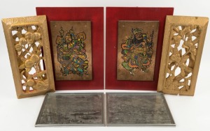 Three pairs of Chinese pictures and panels, 20th century, (6 items), ​​​​​​​the largest 42 x 29cm overall