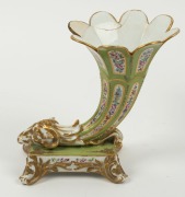 MEISSEN antique German porcelain figure of a rooster and child, together with an antique SEVRES porcelain lidded bowl, and a cornucopia vase, A/F, 19th century, (3 items), the largest 17cm high - 2