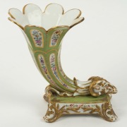 MEISSEN antique German porcelain figure of a rooster and child, together with an antique SEVRES porcelain lidded bowl, and a cornucopia vase, A/F, 19th century, (3 items), the largest 17cm high - 3