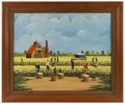 BARBARA MUSCATT (New Orleans, USA), Farming scene - the old South, oil on board, signed "Babs" at lower right, 40 x 50cm; framed 50 x 60cm.