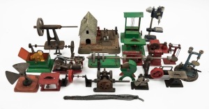 Steam model accessories including drill presses, drive chain, table saws and various fittings, (25 items)