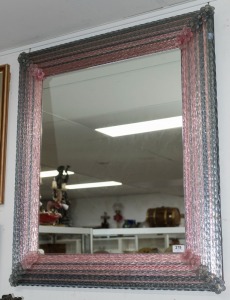 A fine pink and grey Murano glass framed mirror, circa 1950s, 90 x 53cm