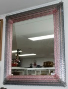 A fine pink and grey Murano glass framed mirror, circa 1950s, ​​​​​​​90 x 53cm