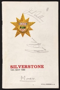 SILVERSTONE 14th May 1966 - Annual International Trophy Programme - signed by Jack Brabham (the winner) and team mate Denny Hulme of New Zealand to the front cover.