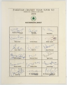 1979 PAKISTAN CRICKET TEAM TOUR TO New Zealand, Australia & Sri Lanka, official team sheet signed by all 18 players and officials.  Mushtaq Mohammad was Captain; Asif Iqbal was Vice Captain. 