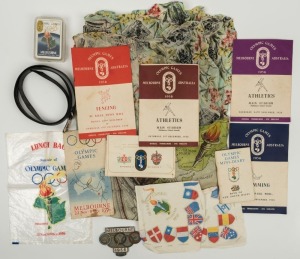 Group including silk scarves, various programs, playing cards, car badge, lady's belt and buckle, mini diary etc, (15 items)