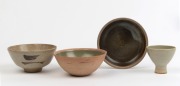 ST. IVES POTTERY group of four bowls and dishes, circa 1960, all with impressed marks, the largest 15cm diameter. PROVANENCE: Kenneth Hood Collection, Leonard Joel Auctions Melbourne, 29/5/2003