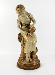 A vintage Italian statue of a peasant girl, enamel finish on chalk ware, mid 20th century, 76cm high