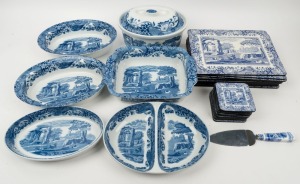 SPODE "Italian" pattern porcelain oval oven dishes, savoury dish, casserole dish, baking dish, assorted coasters and place mats and server (A/F), late 20th century, (31 items), black factory mark to bases