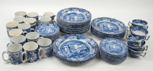 SPODE "Italian" pattern porcelain dinner ware, tea ware and tea mugs comprising four dinner plates, nine entree plates, thirteen soup bowls, twelve side plates, eleven assorted saucers (two sizes), nine teacups, fourteen mugs (two sizes), late 20th century, (72 items), black factory mark to bases
