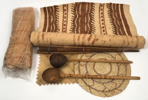 NAURU & PACIFIC ISLANDS ARTEFACTS including baskets, shell bead necklaces and animal trap