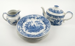 SPODE "The Spode Blue Room Collection" pattern porcelain teapot, jug and seven assorted plates, late 20th century, (9 items), blue factory mark to bases