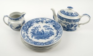 SPODE "The Spode Blue Room Collection" pattern porcelain teapot, jug and seven assorted plates, late 20th century, (9 items), blue factory mark to bases