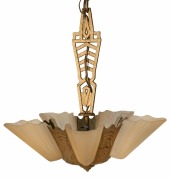 Three Art Deco cast metal and pressed glass ceiling pendant lights, circa 1930s, ​​​​​​​the largest 95cm high overall - 2