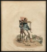 Two plates from "The Punishments of China", "Peine de la Cangue" by Regnier and "Malfaiteur enchaine a une tige de fer" by Schael,  steel engravings, hand coloured, circa 1830, both approx. 20 x 15cm. (2 items). - 2