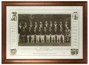  BRADMAN'S INVINCIBLES: A limited edition print "Golden Anniversary - Bradman's Invincibles - 1948", featuring facsimile signatures of the Australian 1948 Team, #763 of 2000, framed and glazed,81 x 110cm overall.