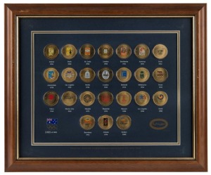 2000 SUMMER OLYMPICS - SYDNEY: Three official displays titled "Official Olympic Games Emblem Medallion Set 1896-2000", "Official Olympic Games Poster Pin Set 1896-2000" and a commemorative spoon collection titled "Historic Poster Series Commemorating 1896