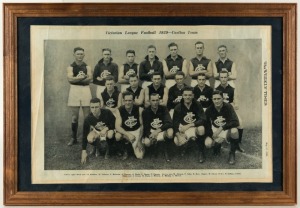 1929 "THE AUSTRALASIAN NEWSPAPER" - FOOTBALL TEAM PHOTOS: No.7 CARLTON, full page as published June 15, 1929. Attractively framed & glazed, overall 41 x 51cm. Also, "The WEEKLY TIMES" Carlton Team photo supplement of May 11, 1929, also framed & glazed. (2