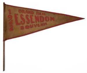 ESSENDON: 1942 GRAND FINAL SOUVENIR pennant mounted on original stick. Remarkably good condition for so ephemeral an item. 42cm wide, the only example known to us. 