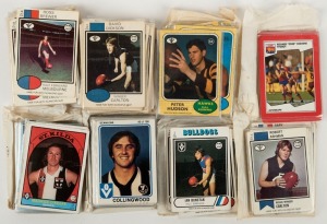 Scanlen's Football Cards: part sets including duplication: 1972 (20), 1974 (12), 1975 (115), 1976 (22), 1977/78 (27), 1980 (24) and 1989 (24). Mixed condition.