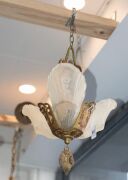 Three Art Deco cast metal and pressed glass ceiling pendant lights, circa 1930s, ​​​​​​​the largest 95cm high overall - 6