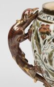 ZOLNAY antique Hungarian porcelain urn on later carved Chinese wooden base, blue factory mark to base. Note: missing lid, 31cm high overall - 10