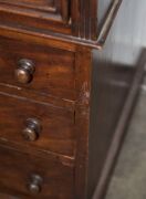 An antique English mahogany cylinder top twin pedestal desk with well fitted interior veneered in maple, sliding desk top and leather inset adjustable slope, each pedestal with three graduated drawers, circa 1860, 112cm high, 149cm wide, 68cm deep - 9