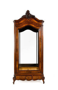 VITRINE: French kingwood & rosewood with mirror back interior, electrified for display. Height 248cm, width 108cm, depth 47cm.