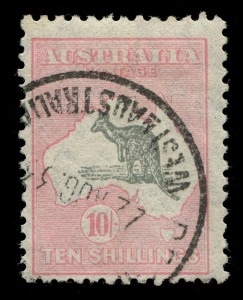 Kangaroos - CofA Watermark: 10/- Grey & Pink variety "Weeping kangaroo" [L38] very fine used; BW.50(V)l - Cat. $550.