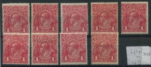 KGV Heads - Single Watermark: WATERMARK INVERTED: 1d Red Smooth Paper mint selection, some shade variance; BW:71a - minimum Cat. $450. (9)