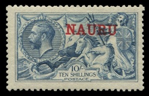 NAURU: 1916-23 Seahorse Overprints set of (3), all fresh MVLH (almost MUH), the 2/6 with scarce 'Broken left foot of A in NAURU". (3). A delightful set. Cat.£475+.