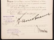 BENITO MUSSOLINI and KING VICTOR EMMANUEL III, signed Ministry of Finance document dated 3 August 1936, both signatures in strong ink. 36.5 x 24.5cm. - 3